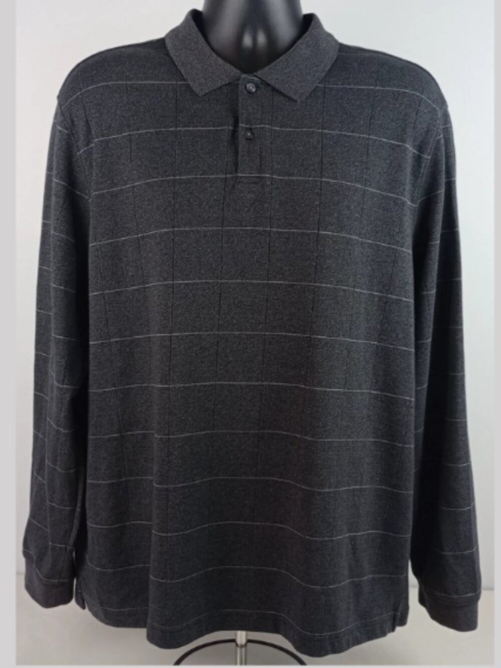 Van Heusen Men's XL Dark Gray Striped Long Sleeve Polo Shirt